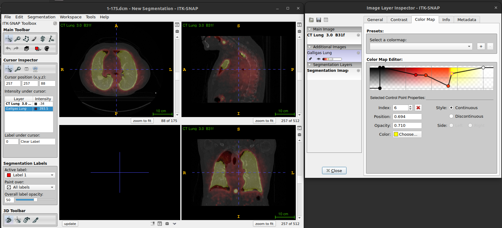 Figure. ITK-SNAP: Layer inspector with color map tab