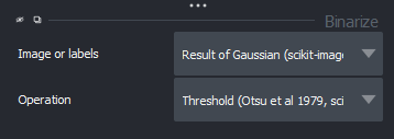 Screenshot of settings for binarize in  Napari