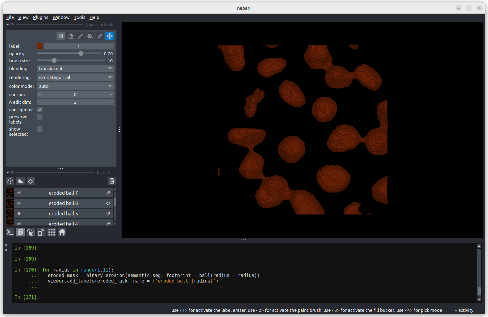 A screenshot of a semantic segmentation mask eroded with a ball of radius 5.