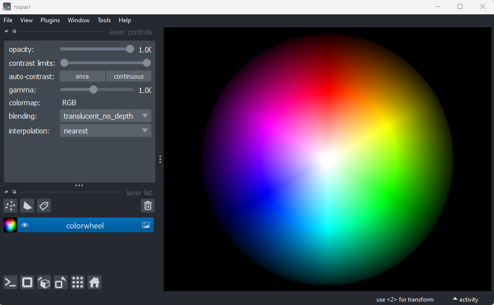 A screenshot of a colorwheel in Napari