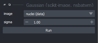 Screenshot of settings for gaussian blur in  Napari