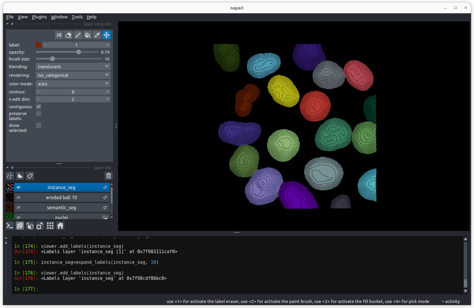 Expanded instance segmentation on the eroded segmentation mask