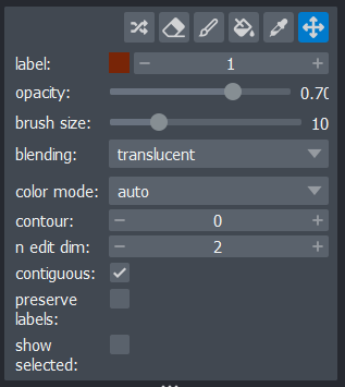 A screenshot of the layer controls for  labels layers in Napari