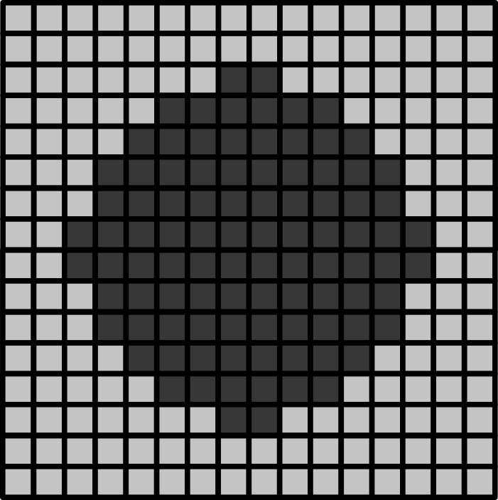 A 16x16 image of a  grayscale circle