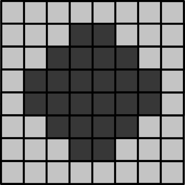 An 8x8 image of a  grayscale circle