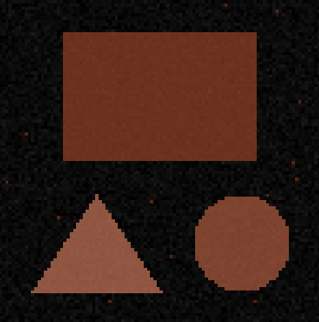 Mask of shapes (brown) overlaid on shapes  image - made with triangle thresholding