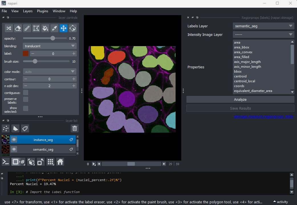 A screenshot of the napari-skimage Regionprops widget at startup.